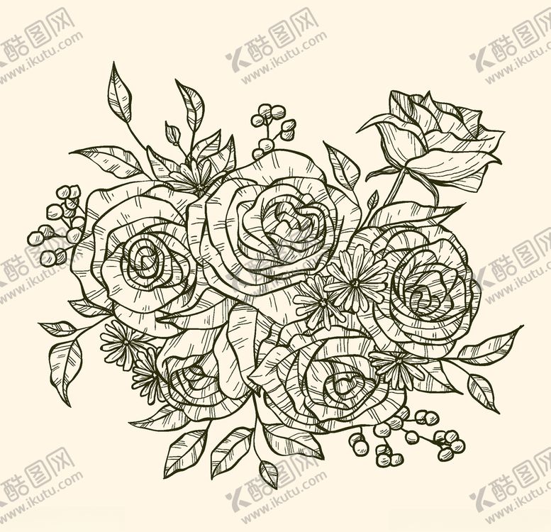 编号：12820510300127531458【酷图网】源文件下载-线条手绘矢量花