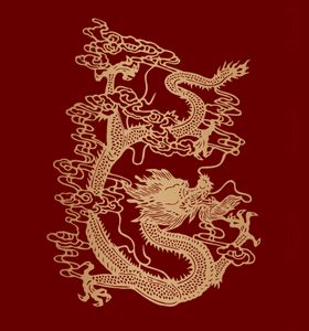 金色祥龙盘踞红色背景