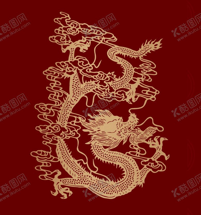 编号：13311304040622176885【酷图网】源文件下载-金色祥龙盘踞红色背景