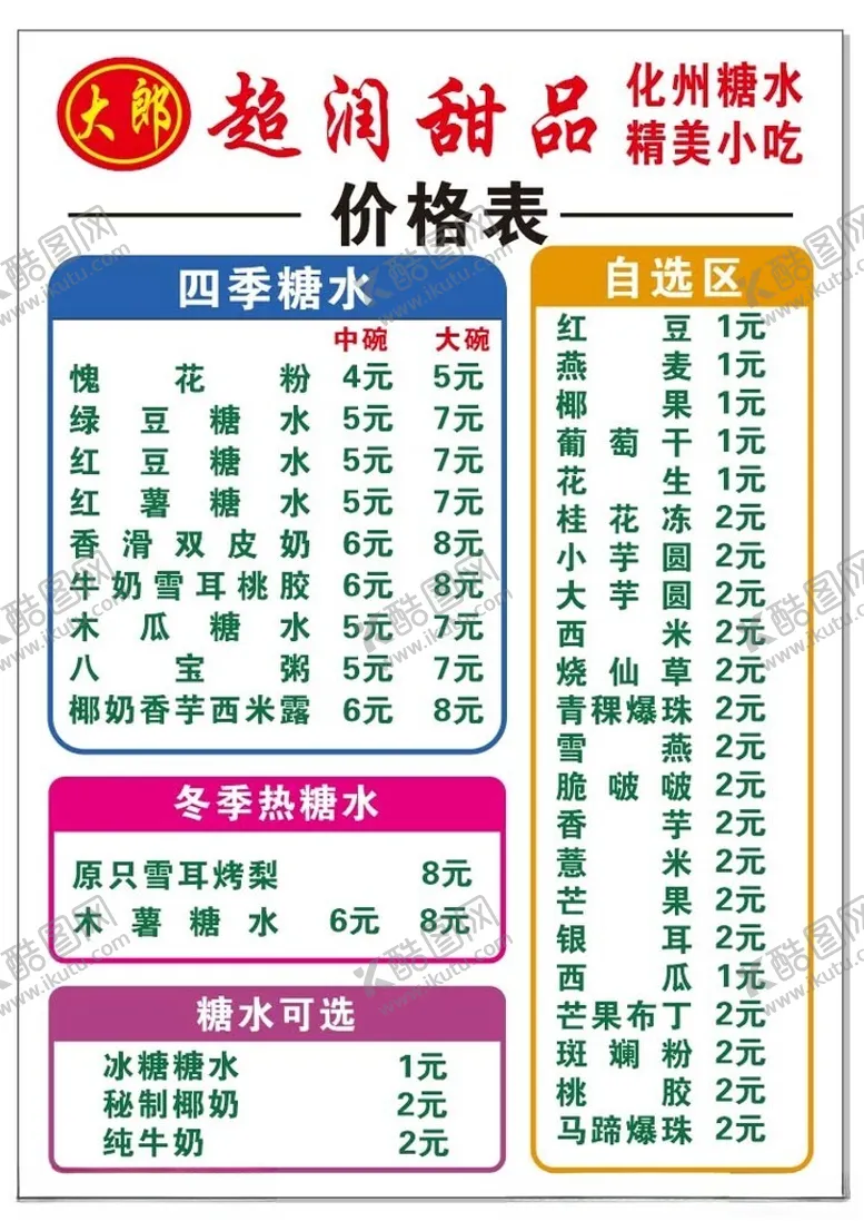 编号：52161901252042044087【酷图网】源文件下载-化州糖水价格表