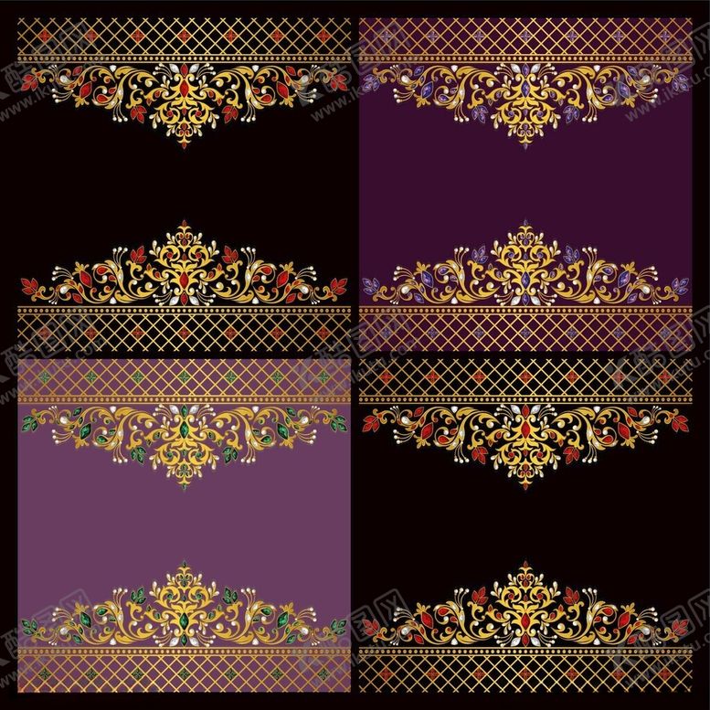 编号：86583504161552064629【酷图网】源文件下载-紫色背景金色花纹图案