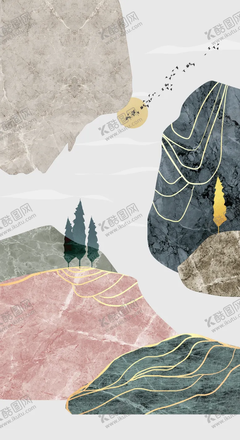 编号：40832203252313562064【酷图网】源文件下载-金色山水画