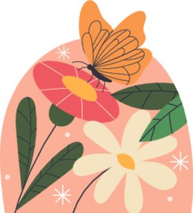 蝴蝶伴花的清新插画