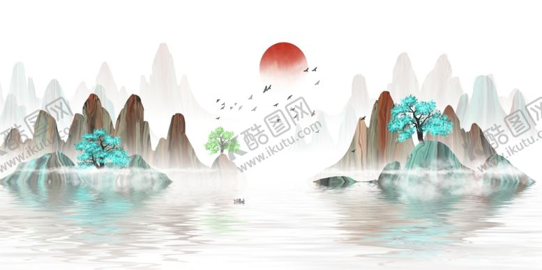 编号：75629310260105258406【酷图网】源文件下载-新中式山水背景