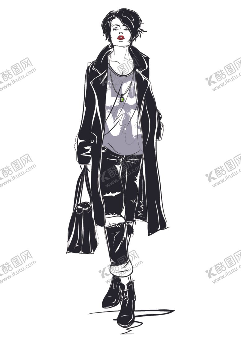 编号：29703409200615266849【酷图网】源文件下载-手绘时尚女人