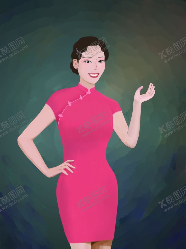 编号：16670406301810025338【酷图网】源文件下载-原创穿红色旗袍的女人