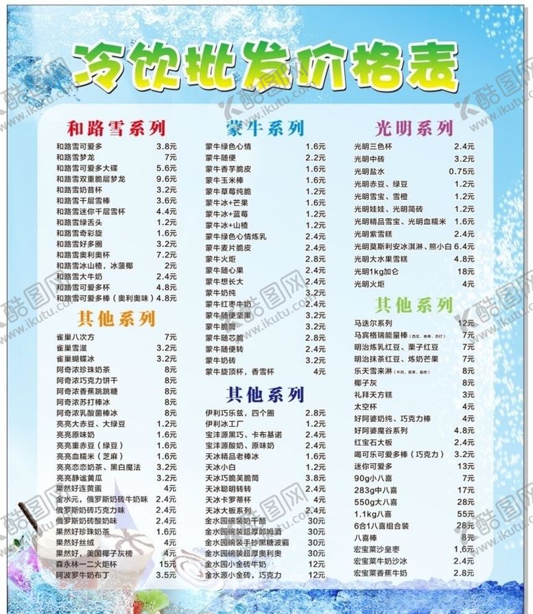 编号：61846811010340028462【酷图网】源文件下载-冷饮店价格表海报单页