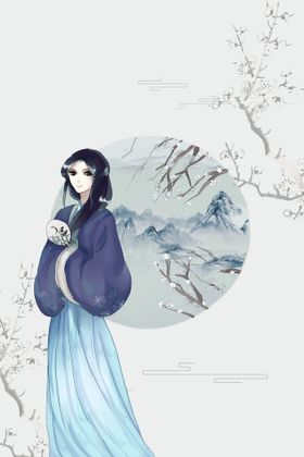 手绘古风插画背景图片唯美水墨书法