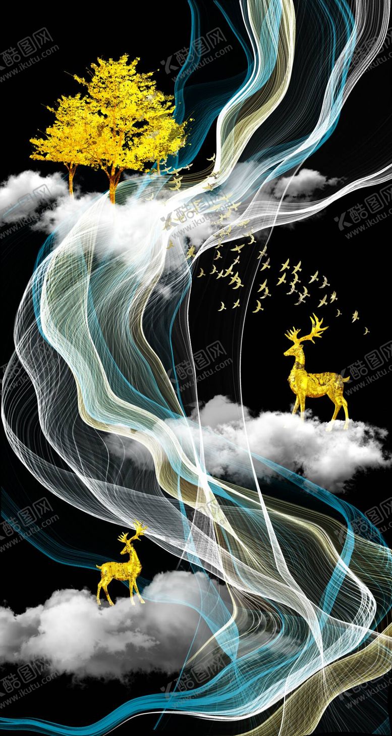 编号：10483209141737433879【酷图网】源文件下载-轻奢抽象麋鹿装饰画