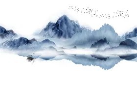 山水水墨客厅装饰画设计素材电视背景墙