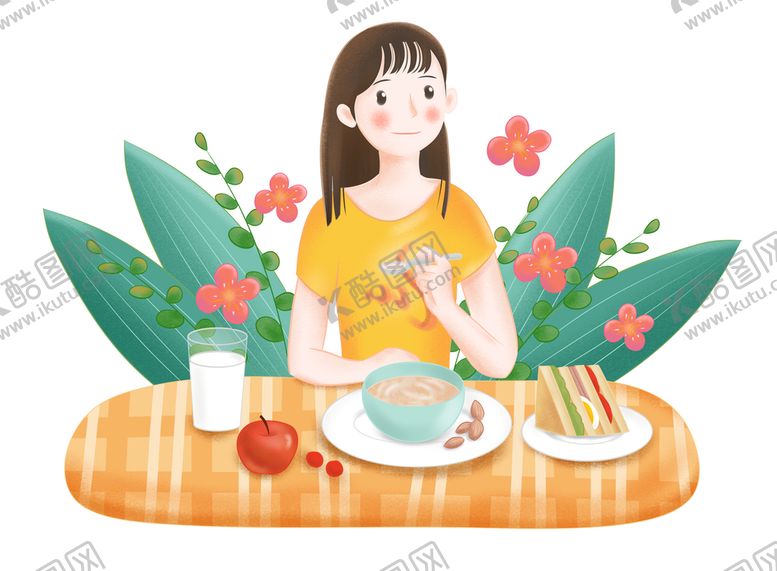 编号：38204509230950369075【酷图网】源文件下载-卡通青年学生饮食美食植物