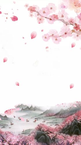 手绘桃花插画海报图片意境赏瓣底纹