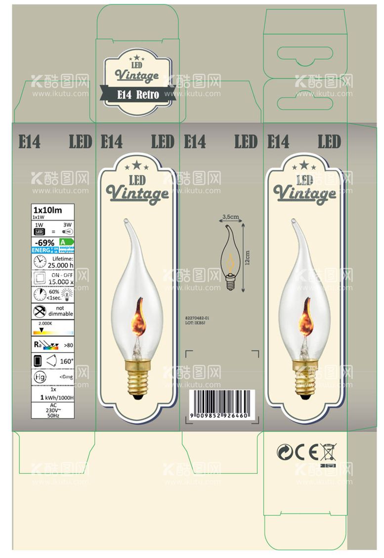 编号：15475312021310582104【酷图网】源文件下载-E14 LED复古灯包装设计