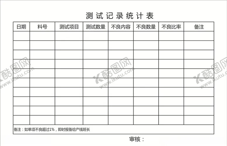 编号：63627010170211136874【酷图网】源文件下载-测试记录统计表