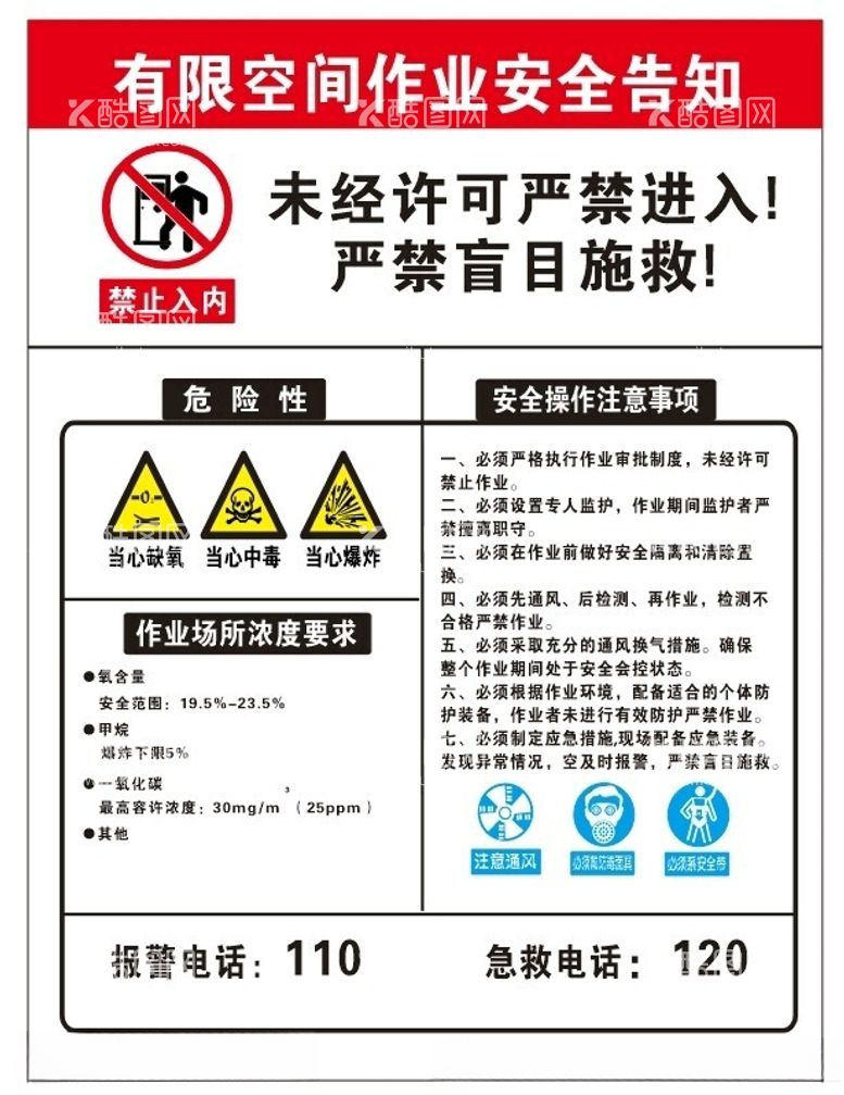 编号：20407711290041092360【酷图网】源文件下载-有限空间作业安全告知