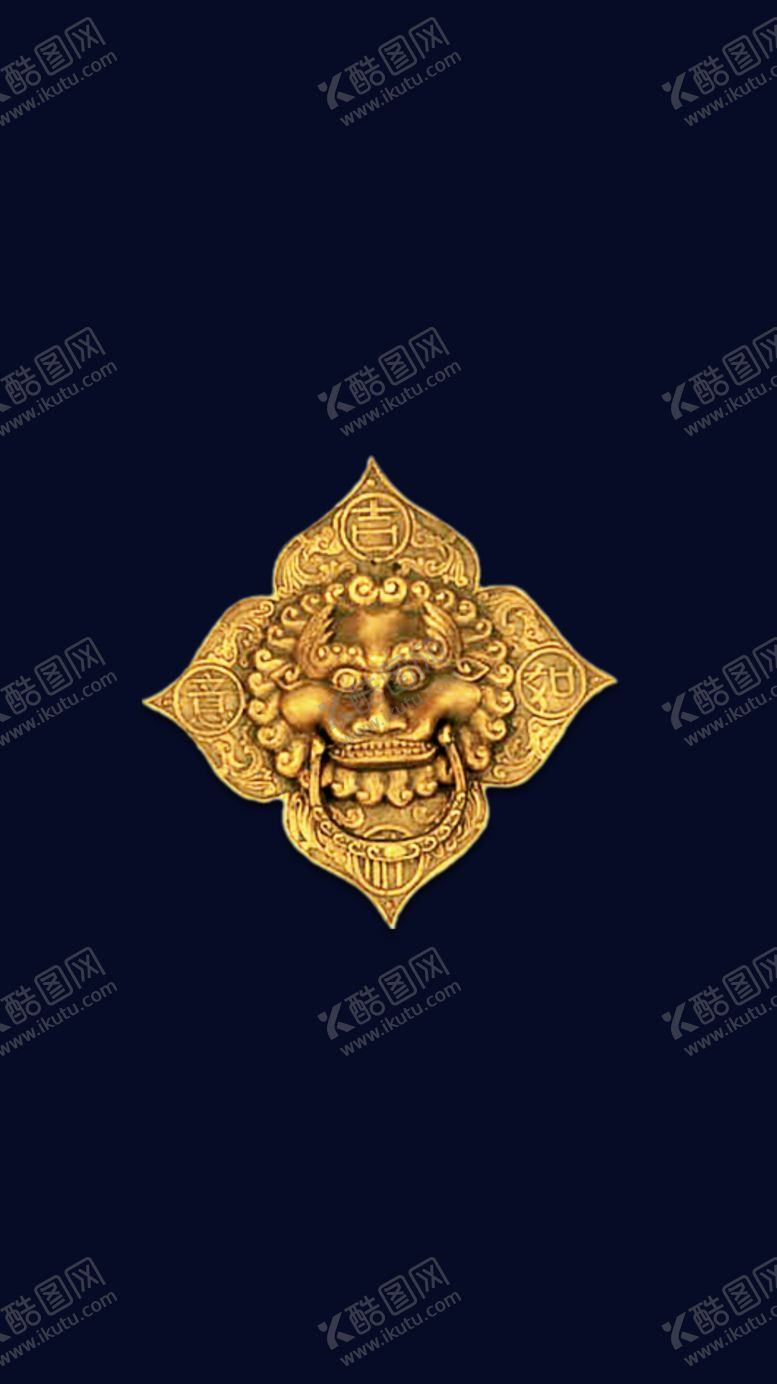 编号：71107405100158189725【酷图网】源文件下载-金色传统狮子门环