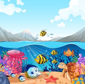 海洋生物水母龟鲨鱼卡通豚