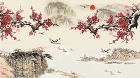 梅花水墨山水背景