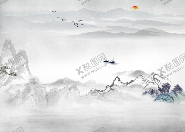 编号：69272804090753075461【酷图网】源文件下载-原创-水墨山水背景墙图