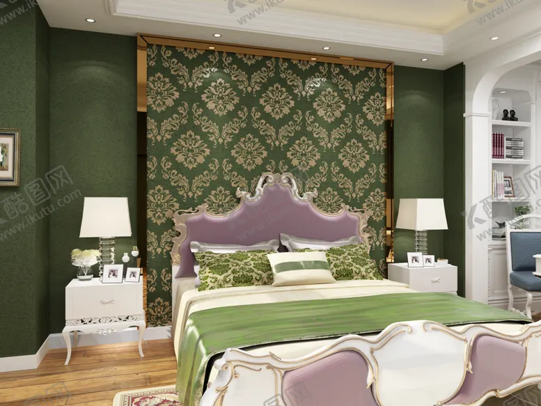 编号：15783312182210346110【酷图网】源文件下载-奢华复古风卧室装饰展示