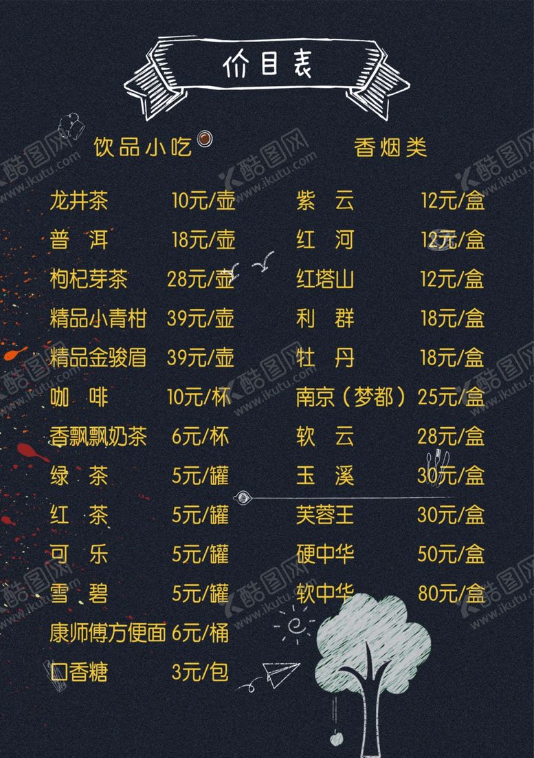 编号：13470609252132309918【酷图网】源文件下载-菜单价目表