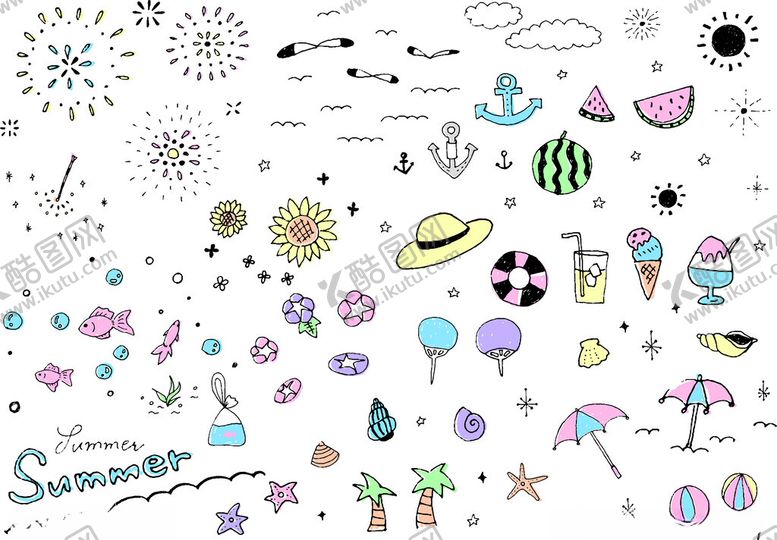 编号：56773809231121472802【酷图网】源文件下载-夏日元素矢量插画素材