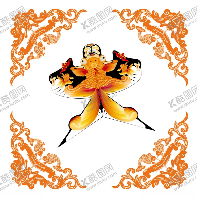 编号：94178704212343429974【酷图网】源文件下载-中式传统蝙蝠双鱼装饰图案