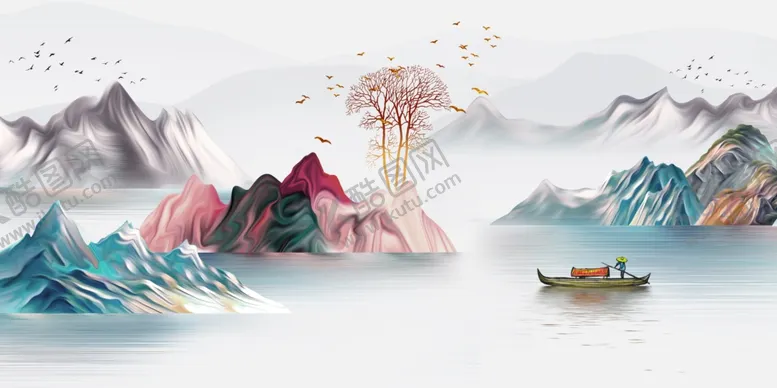 编号：42718809191221536918【酷图网】源文件下载-现代山水沙发背景墙