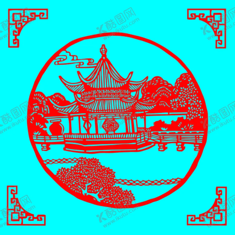 编号：47710002031828031804【酷图网】源文件下载-亭子剪纸