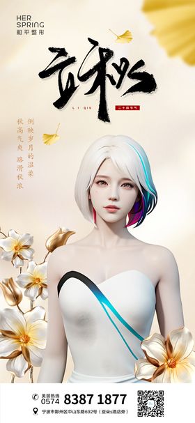 医美黄色立秋季节海报