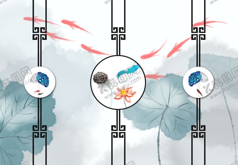 编号：99520309220120039143【酷图网】源文件下载-荷花鱼圆圈风景