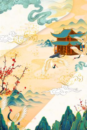 山水传统古风国风插画背景素材