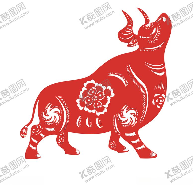 编号：44609604300002552891【酷图网】源文件下载-年画牛剪纸牛2