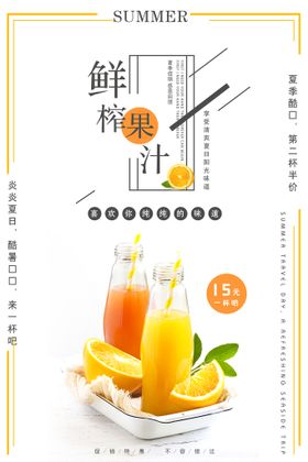 夏天鲜榨果汁饮料促销海报