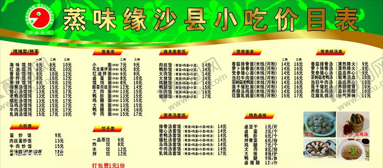 编号：91880804262007563248【酷图网】源文件下载-沙县小吃价目表
