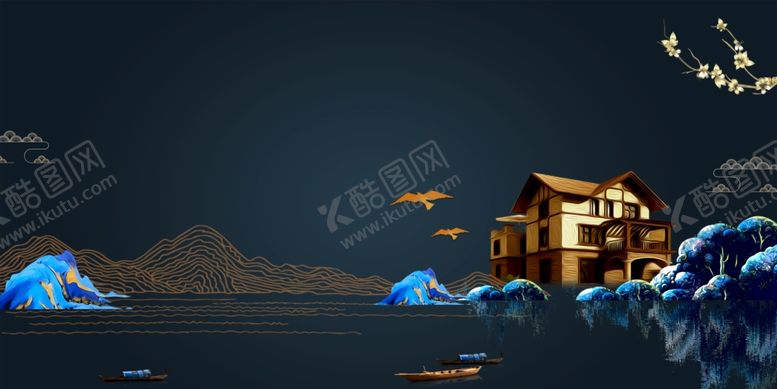 编号：39131110090717194434【酷图网】源文件下载-山水地产传统国风古风插画背景