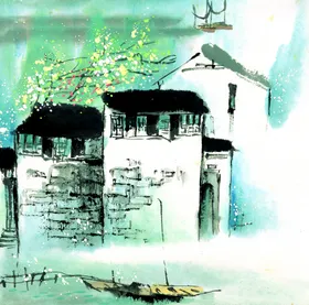 江南水乡工笔画国画建筑绘画