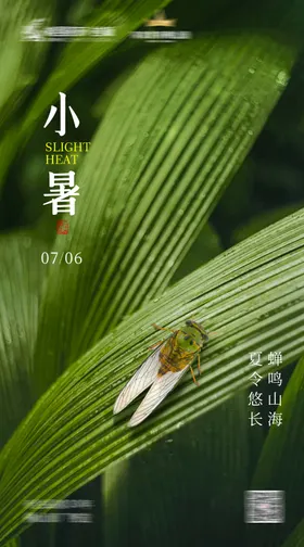 小暑节气海报绿色植物简约二十四