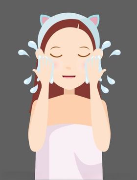美女洗脸护肤美容步骤矢量