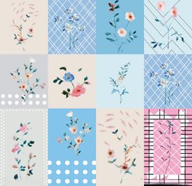 花卉图案拼接的多彩布料