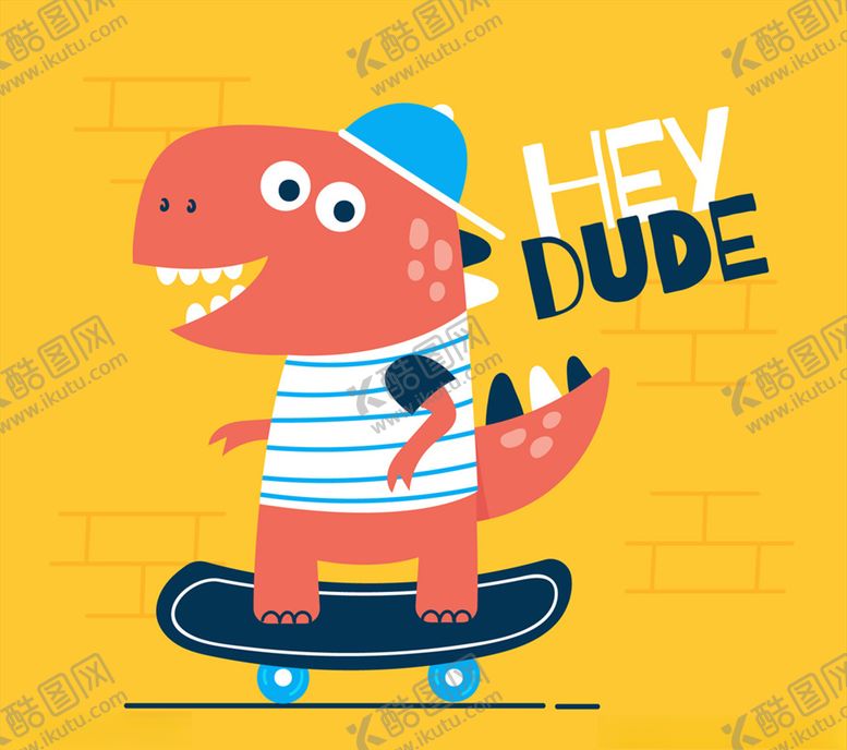 编号：84247909271932381536【酷图网】源文件下载-卡通玩滑板的恐龙