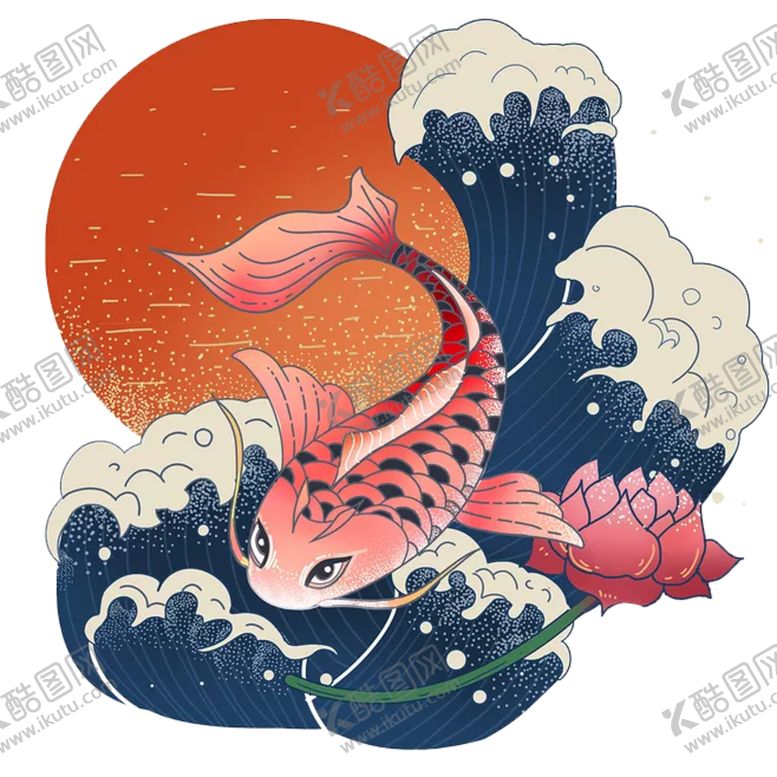 编号：39836805150824449887【酷图网】源文件下载-国潮鲤鱼插画