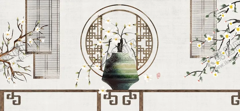 编号：60198409210218569237【酷图网】源文件下载-中式花卉花瓶装饰画