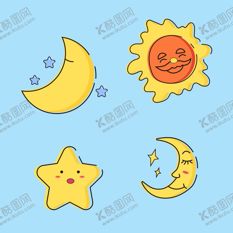 编号：76892509282332338631【酷图网】源文件下载-卡通太阳月亮星星