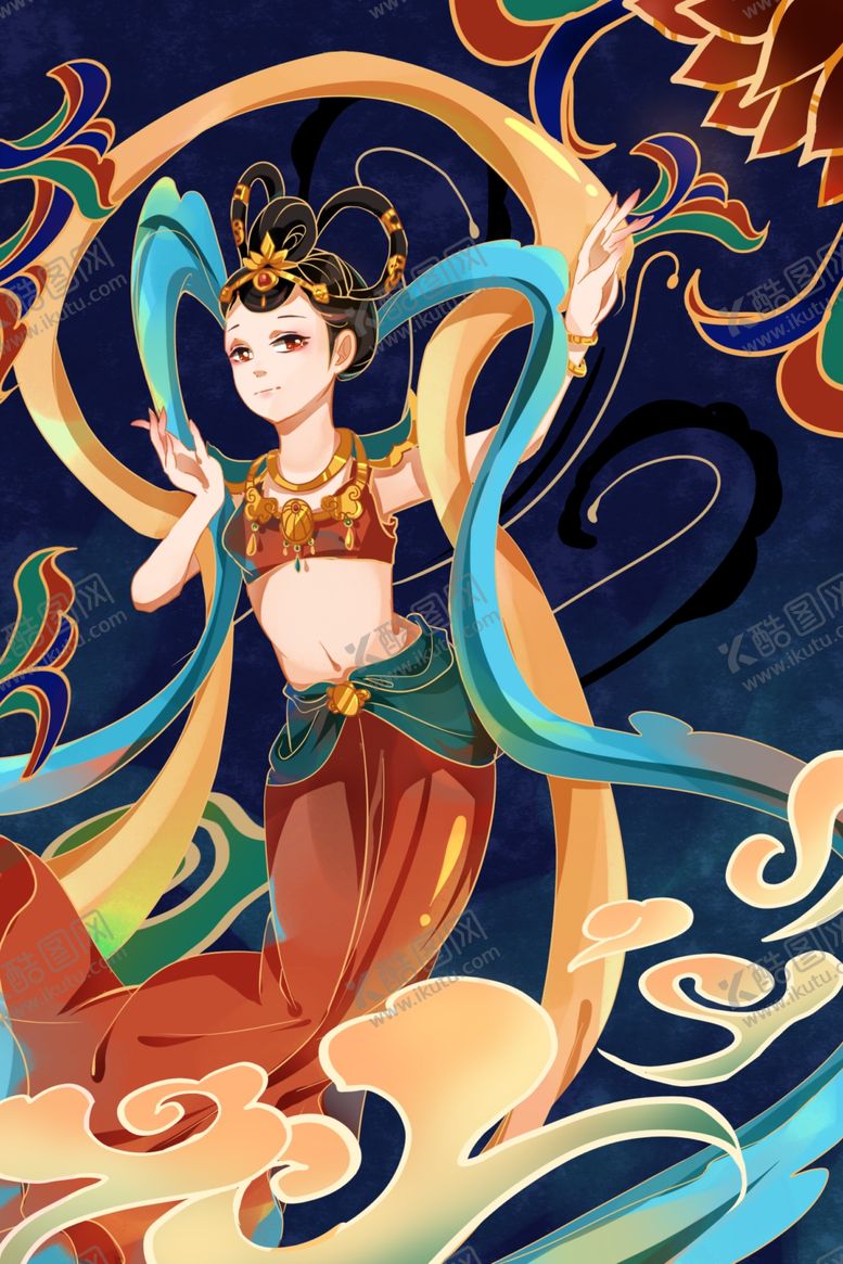 编号：30523801191632144275【酷图网】源文件下载-敦煌飞天插画
