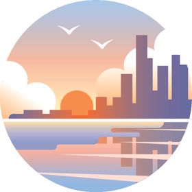 卡通城市落日
