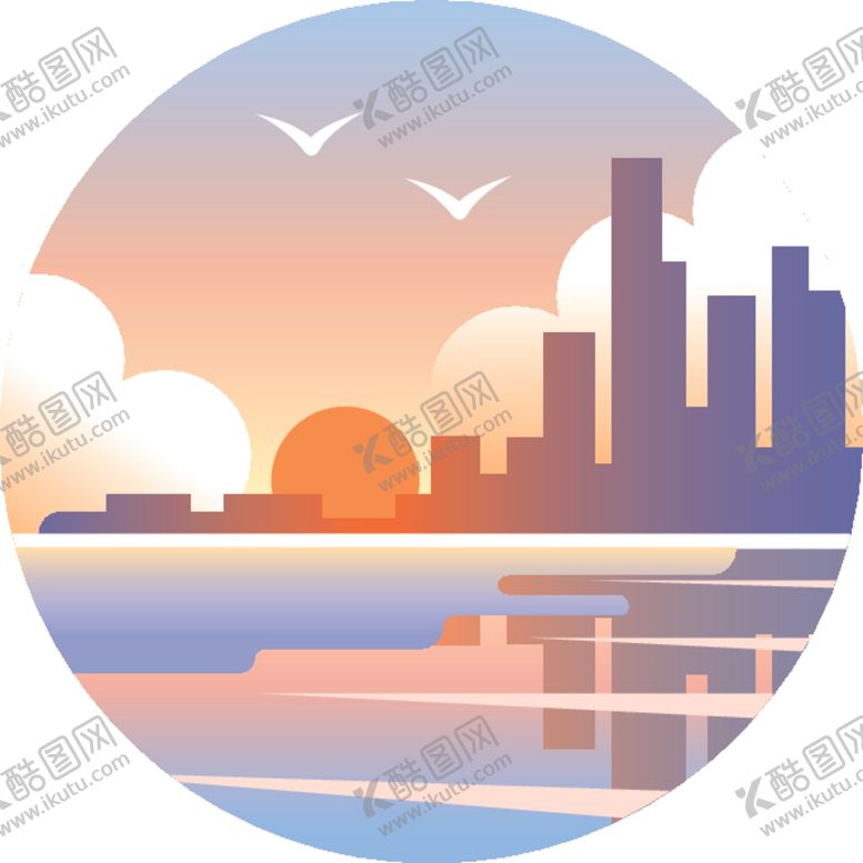 编号：85258106291311228394【酷图网】源文件下载-卡通城市落日