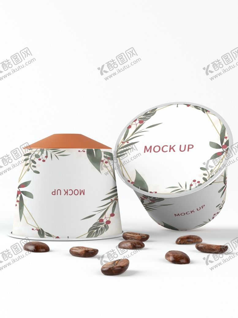 编号：32841010021136316013【酷图网】源文件下载-3D胶囊咖啡样机手绘花
