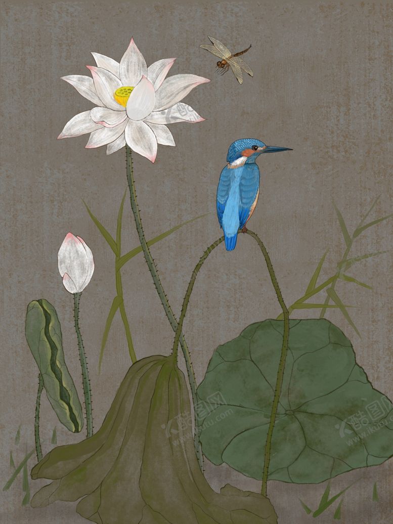 编号：35430804011224215520【酷图网】源文件下载-翠鸟戏荷图