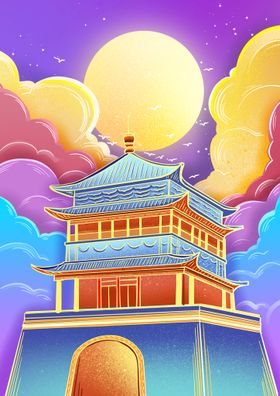 国潮风背景画山水海报素材海报设计